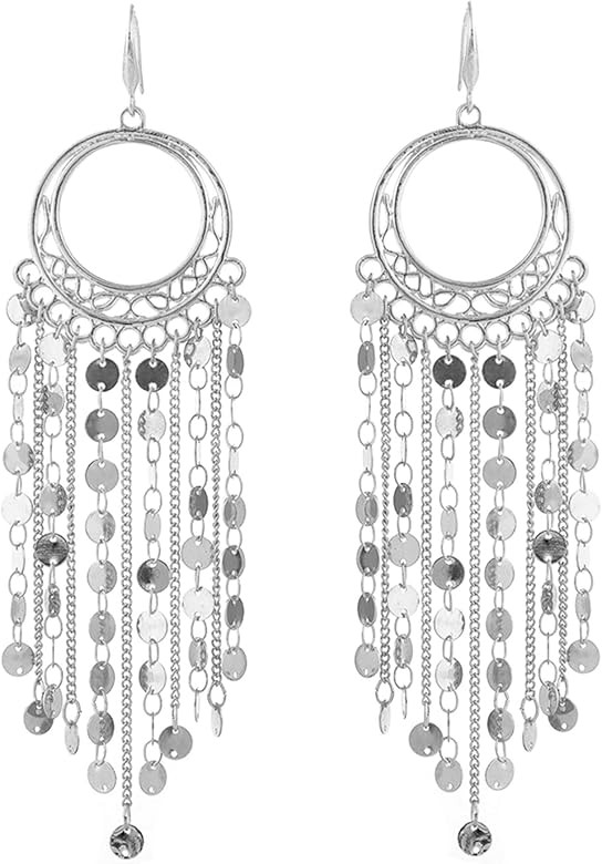 Bohemian Boho Tassel Dangle Drop Earrings for Women – Lightweight Filigree Gypsy Coin Chandelie... | Amazon (US)