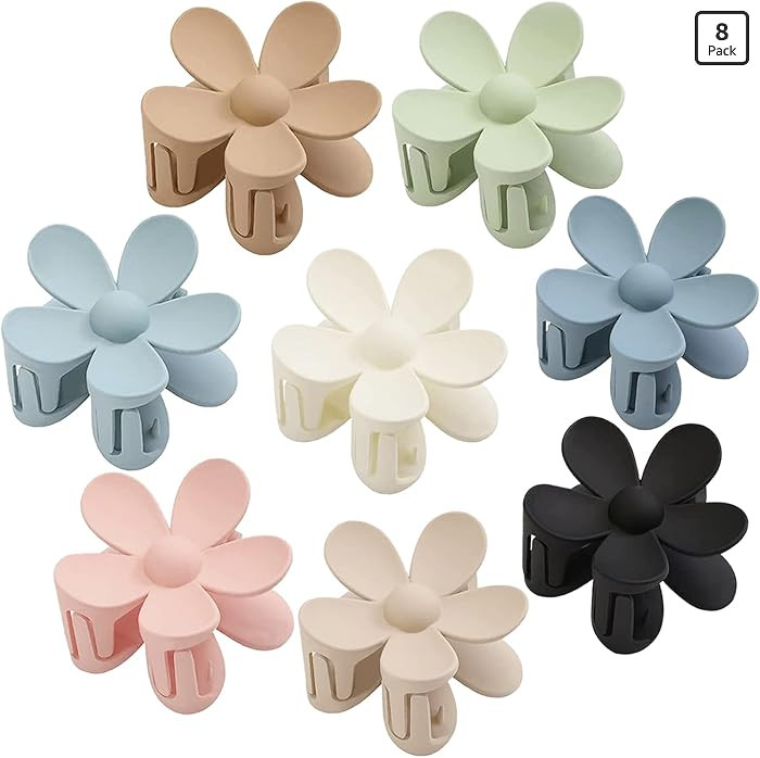 Flower Hair Clips 8PCS Hair Claw Clips For Women Thick Hair Matte Large Claw Clips Hair Jaw Clips... | Amazon (US)