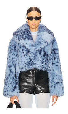 LAMARQUE Danika Faux Fur Coat in Blue Leopard from Revolve.com | Revolve Clothing (Global)