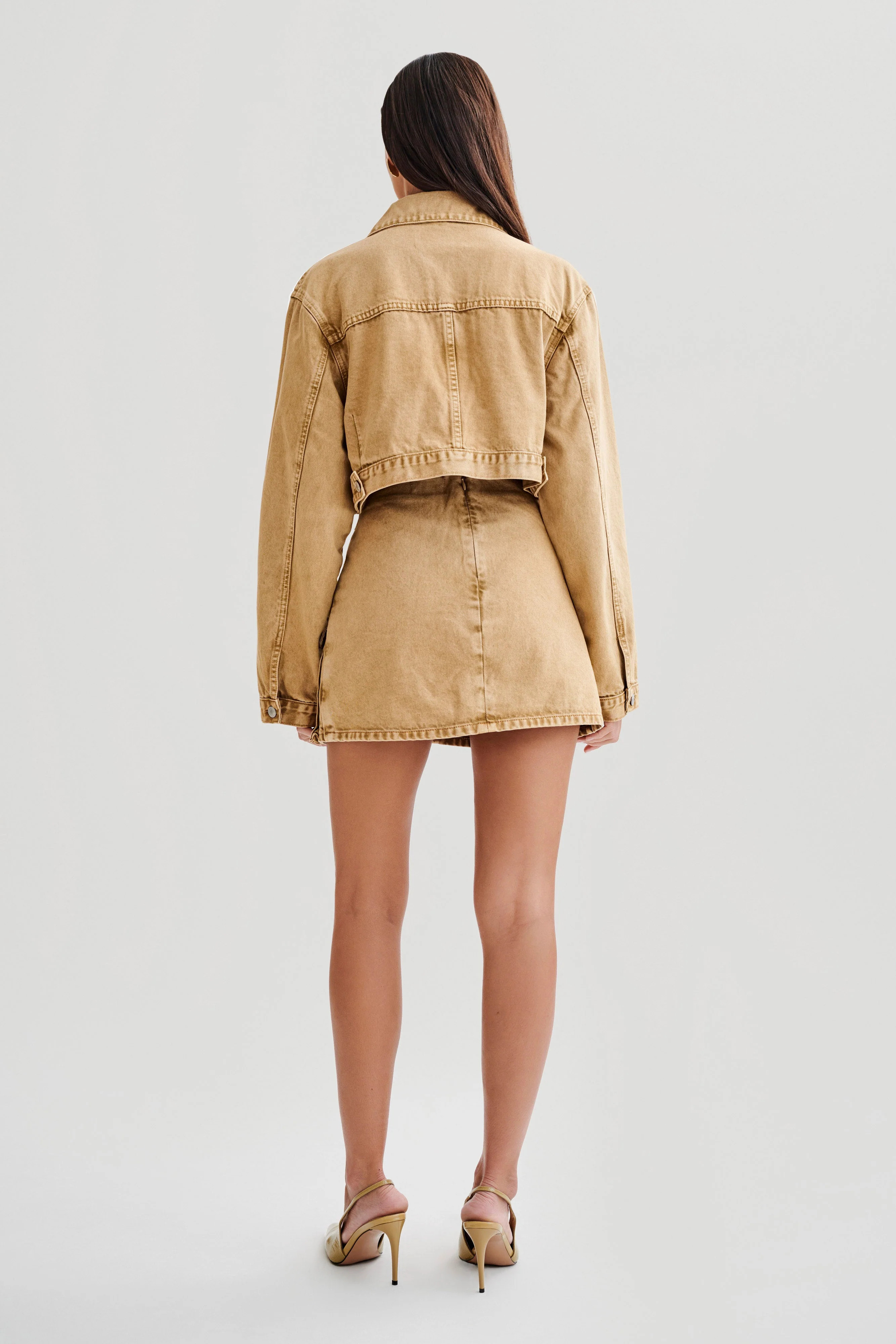 Rowena Denim Cropped Jacket - Tan Acid Wash | MESHKI US