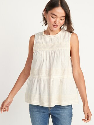 Sleeveless Lace-Trim Clip-Dot Swing Blouse for Women | Old Navy (US)