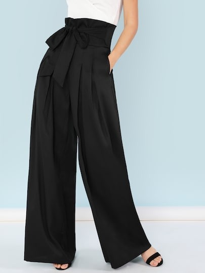 SHEIN Self Belted Box Pleated Palazzo Pants | SHEIN