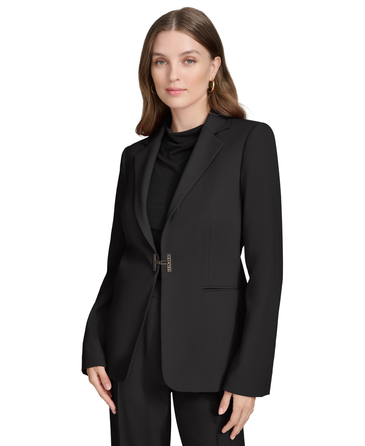 Halston Women's Logo-Clasp Notch-Lapel Blazer - Black | Macy's