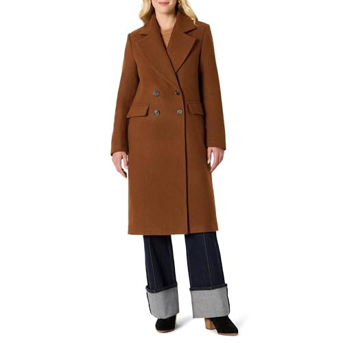 Amazon Essentials (Demi's Pick) Women's Regular-Fit Double Breasted Wool-Blend Longline Coat, Caramel Heather, Large | Amazon (US)