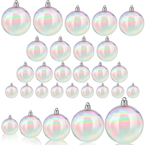 Shappy 24 Pcs Christmas Iridescent Ornaments Halloween, Transparent DIY Shatterproof Hanging Rainbow Ball Christmas Ornament 5 Different Sizes for Party, Wedding, Home Decor (Clear) | Amazon (US)