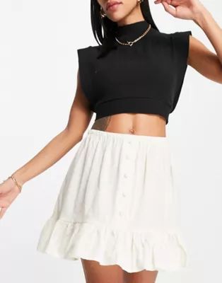 ASOS DESIGN linen button through flippy mini skirt with tie waist in cream | ASOS (Global)