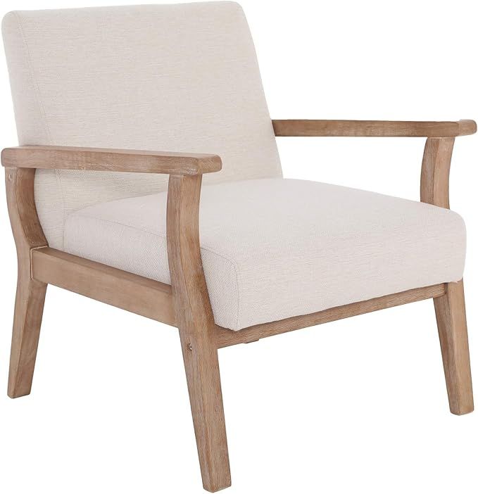 Mid Century Armchair with Wood Frames, Beige Linen Upholstered Living Room Chair, for Living Room... | Amazon (US)