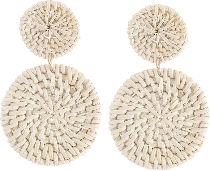 Ladies Handmade Rattan Earrings - Tassel A Type Straw Wicker Earrings Bohemian Geometry Earrings ... | Amazon (US)