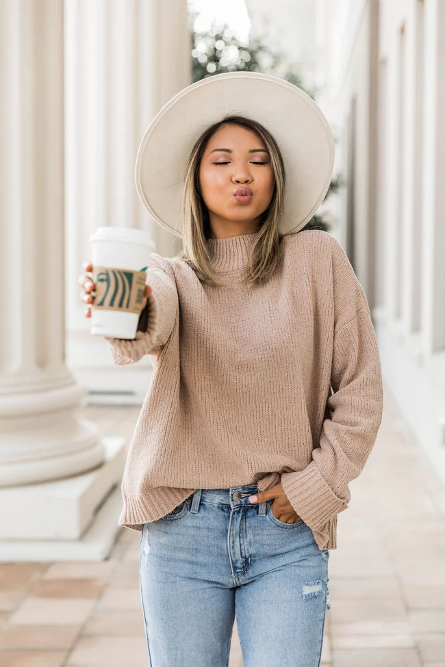 Play Your Part Mock Neck Chenille Mocha Sweater FINAL SALE | The Pink Lily Boutique