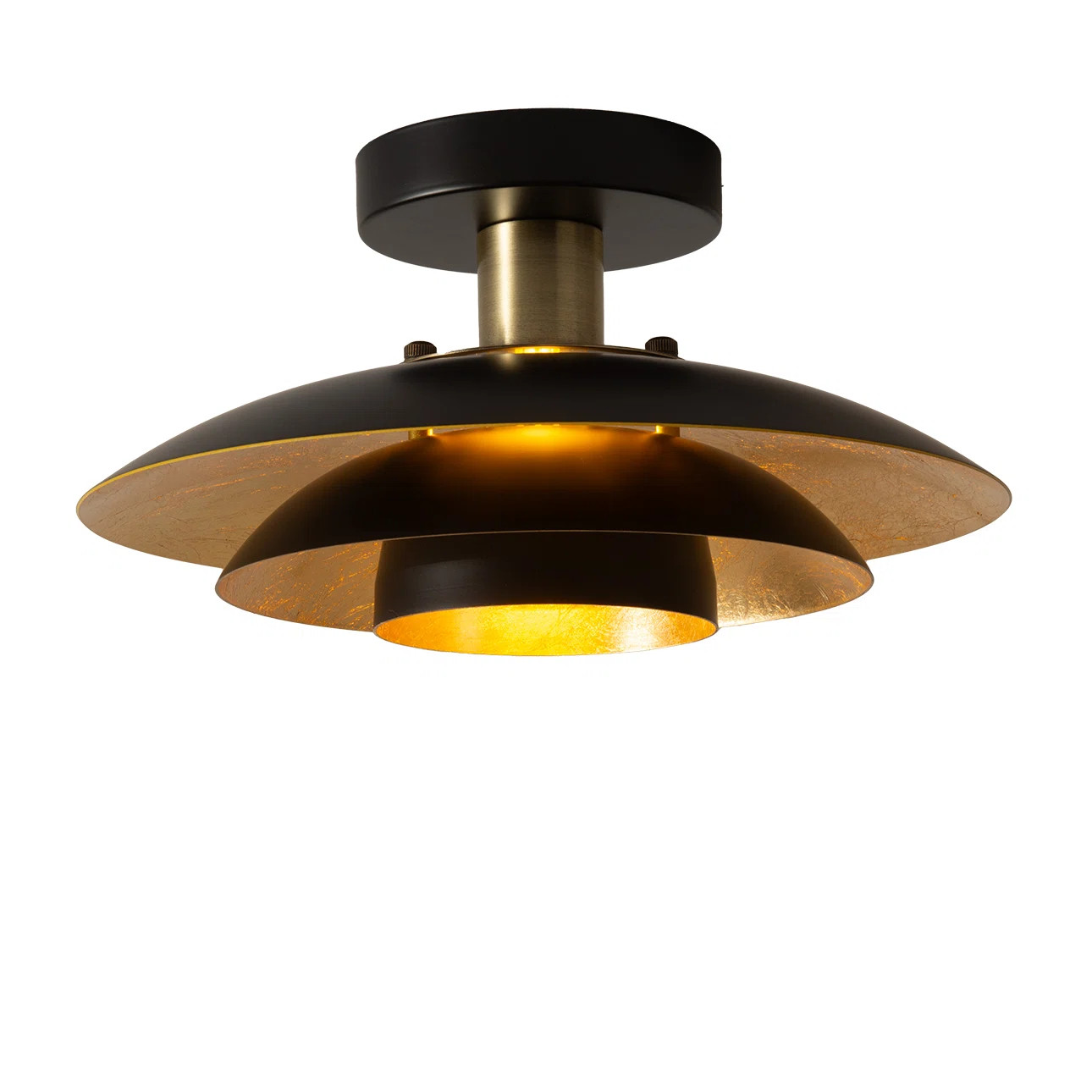 Rancho Mirage Flush Mount Ceiling Light - Matte Black & Gold-Leaf Shade, Weathered Brass | AllModern