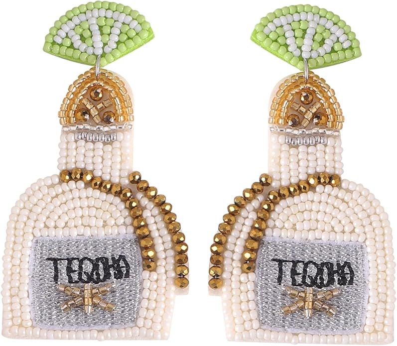 Dvacaman Beaded Earrings Tequila Wine Bottle DIY Handmade Bead Statement Dangle Earrings for Wome... | Amazon (US)