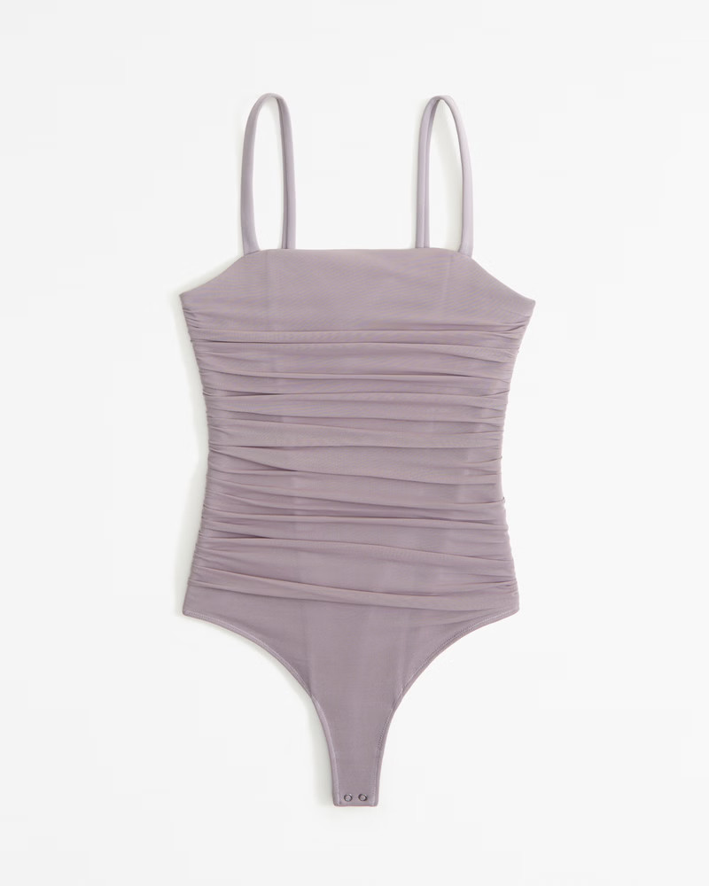 Mesh Crepe Squareneck Bodysuit | Abercrombie & Fitch (US)
