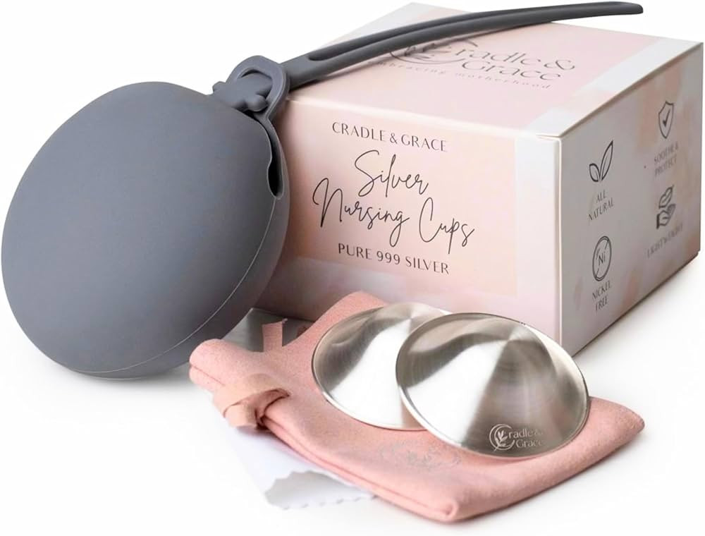 Cradle & Grace Pure 999 Silver Nursing Cups XL & Carrying Case | Silver Nipple Covers Breastfeedi... | Amazon (US)