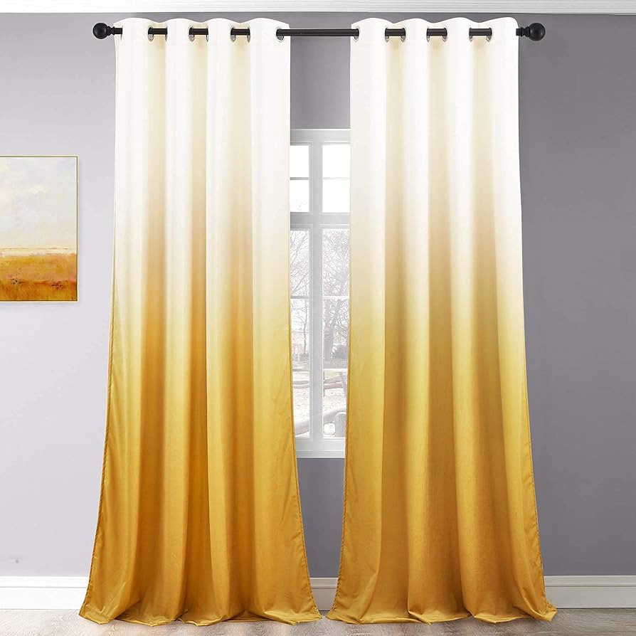 StangH Gold Velvet Ombre Curtains - Holiday Bright Color Gradient Print on Cream White Velvet Fab... | Amazon (US)