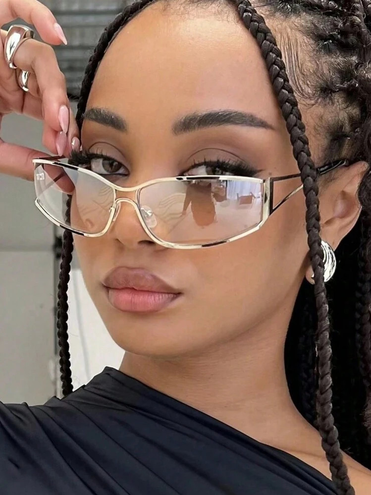 1pc Y2K Futuristic Metal Silver Wrap Around Fashion Glasses Beach Accessories For Women Glasses S... | SHEIN