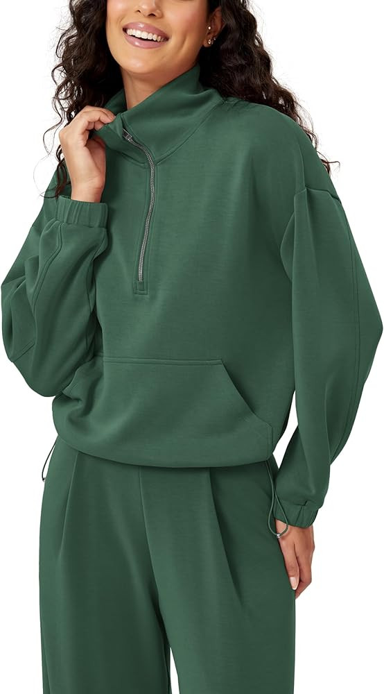 ODODOS Women's Modal Soft Cinchable Sweatshirts Half Zipper Funnel Neck Oversize Pullover with Po... | Amazon (US)