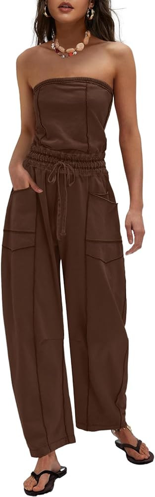 LAMISSCHE Womens Casual Strapless Jumpsuits off the Shoulder Summer Rompers Sleeveless One Piece ... | Amazon (US)