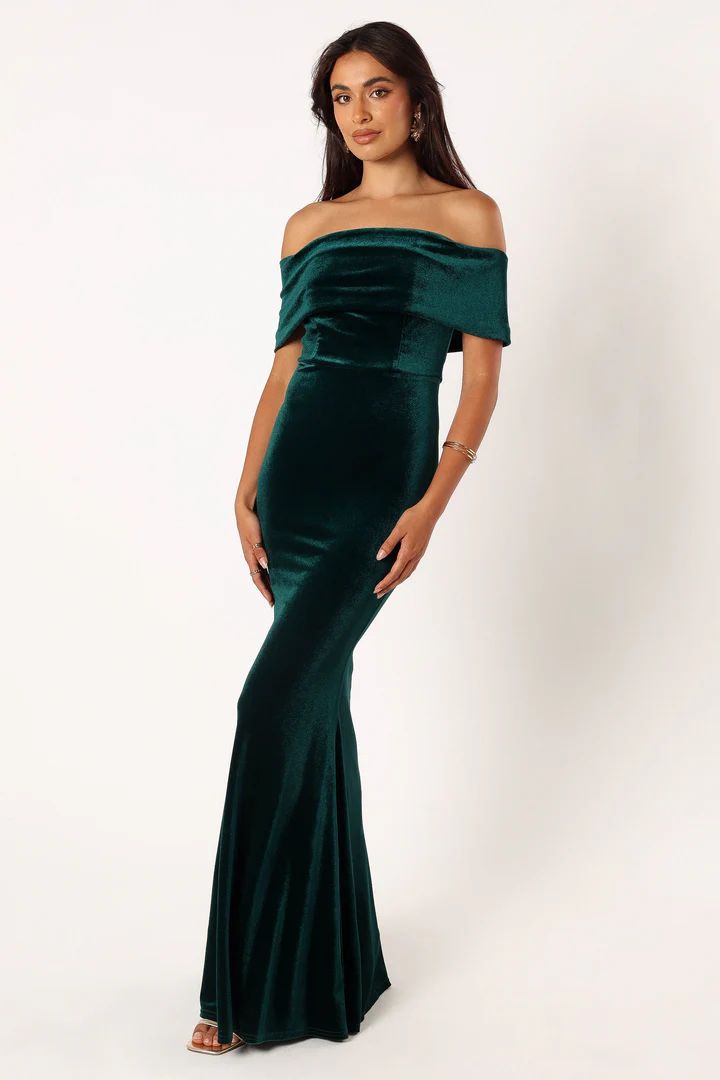 Adair Off Shoulder Maxi Dress - Emerald Green | Petal & Pup (US)