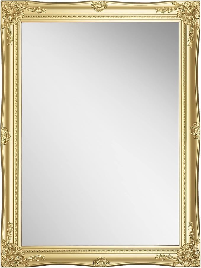 Antique Glossy Rectangular Wall Mirror, Vintage Wood Framed Vanity Mirrors for Home Decor, Living... | Amazon (US)