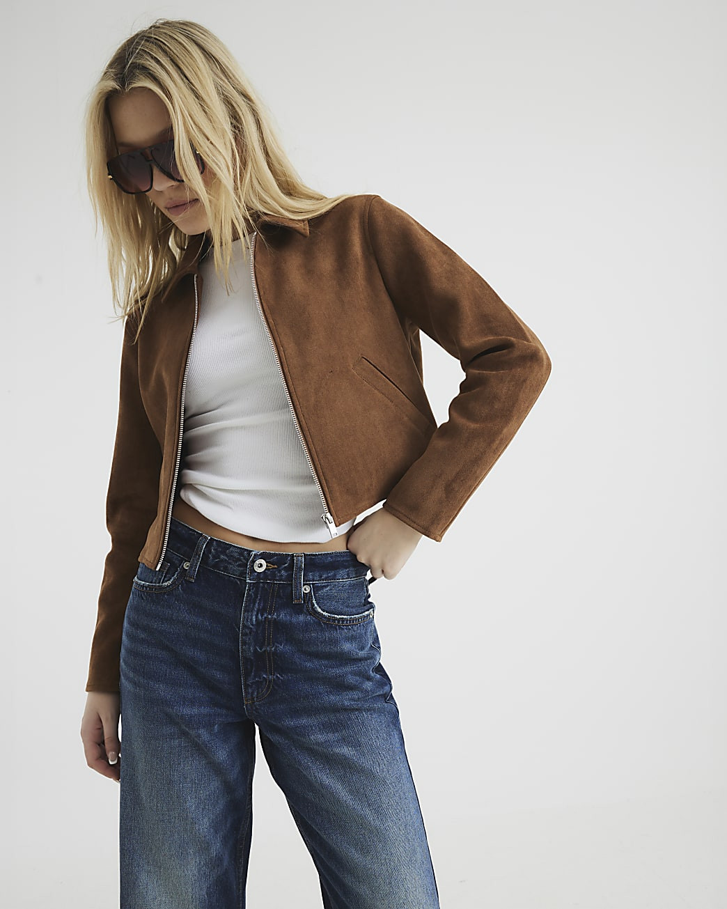 Brown Faux Suede Short Jacket | River Island UK & IE