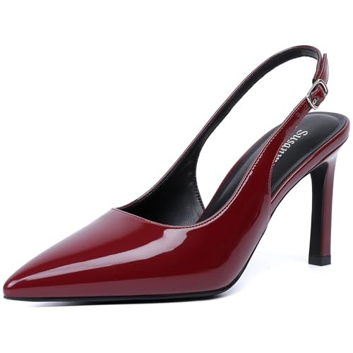 Susanny Women's Burgundy Slingback Heels Pointed Toe Closed Wine Red High Heels Sexy Stiletto Comfortable Pumps Ankle Strap Casual Wedding Bridal Party Office to Evening Dress Shoes 9 | Amazon (US)
