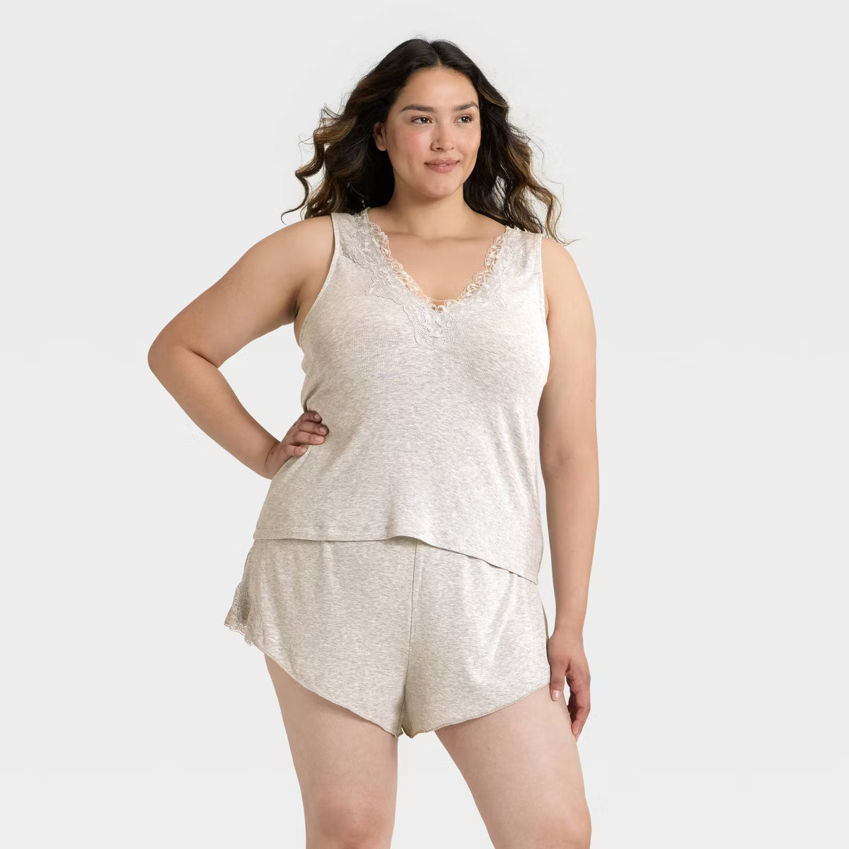 Women's Lace Trim Ribbed Tank Top and Shorts Pajama Set - Auden™ | Target