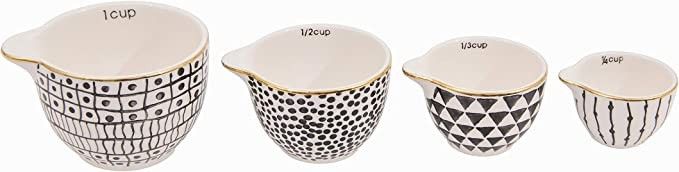 Creative Co-Op Black & White Stoneware Measuring Cups with Gold Electroplating (Set of 4 Sizes) | Amazon (US)
