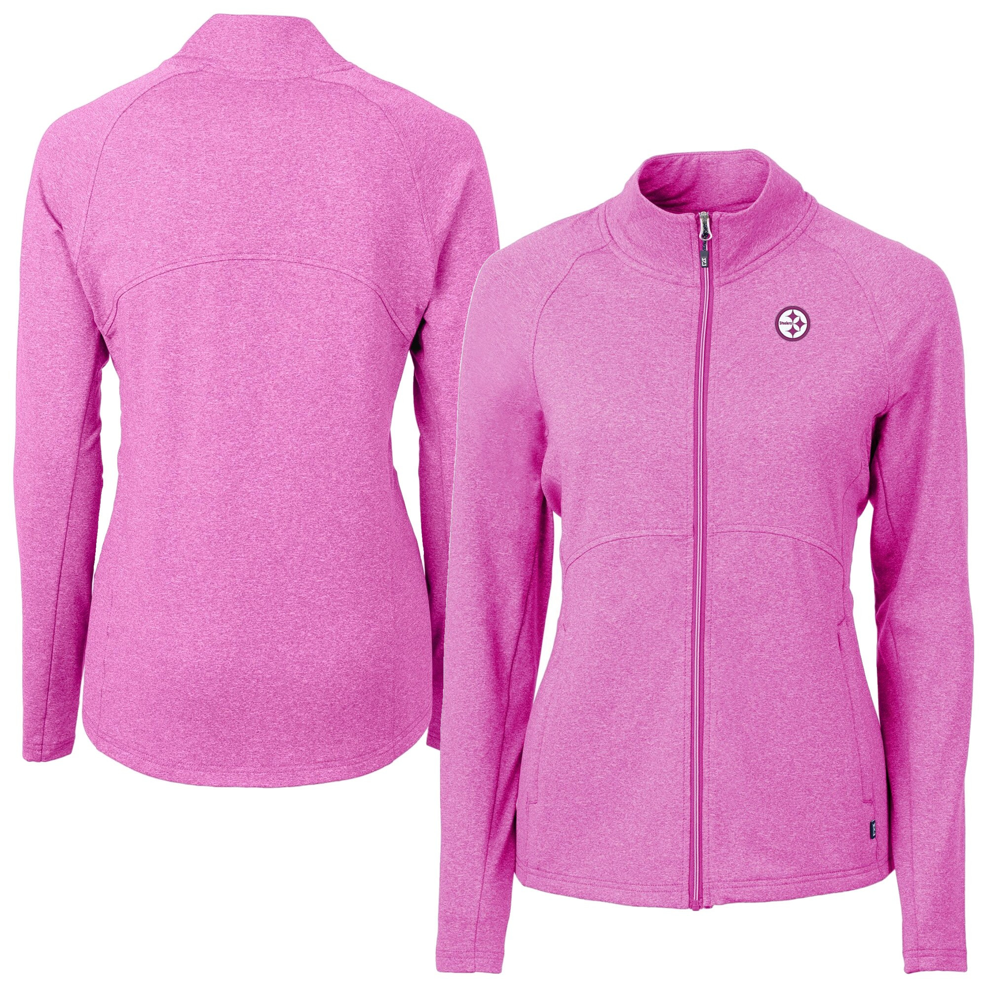 Pittsburgh Steelers Cutter & Buck Women's Adapt Eco Knit Heather Recycled Full-Zip Jacket - Pink | Fanatics