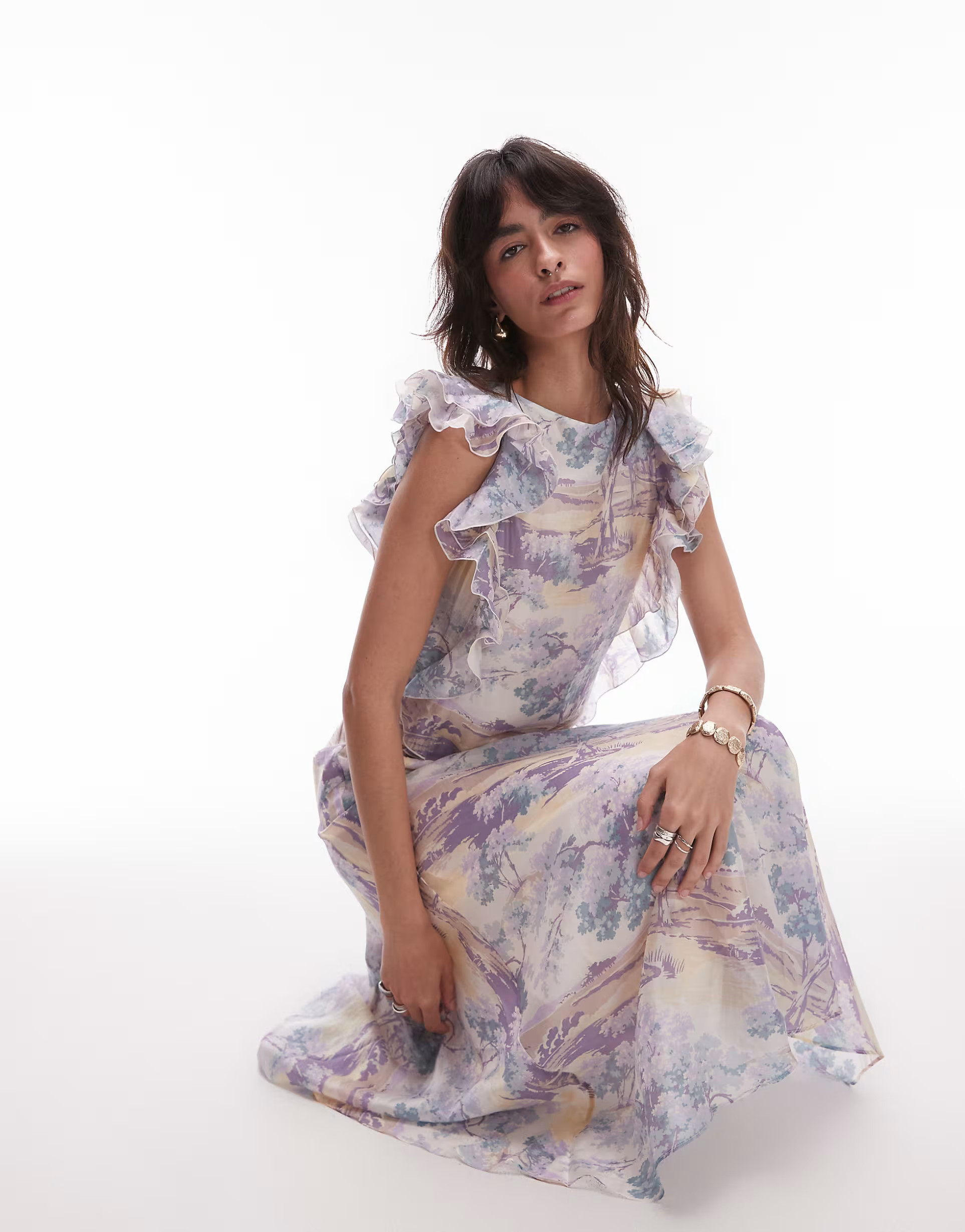 & Other Stories maxi dress with ruffle edging  and low back in vintage landscape print | ASOS | ASOS (Global)