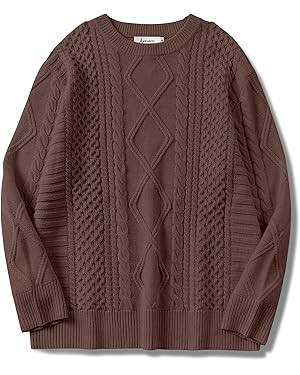 ANRABESS Sweaters for Women Oversized Cable Knit Fall Long Sleeve Crewneck Casual Pullover Sweate... | Amazon (US)