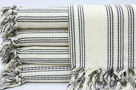 Turkish Towel,Peshtemal Towel,Striped Towel,Bathroom Towel,Hammam Towel,38"x70",Natural And Black... | Etsy (US)