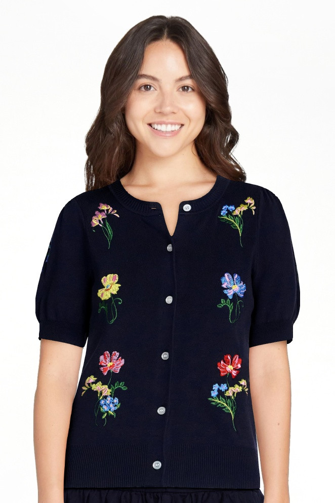 Free Assembly Women's and Women's Plus Embroidered Cardigan Sweater with Puff Sleeves, Lightweigh... | Walmart (US)