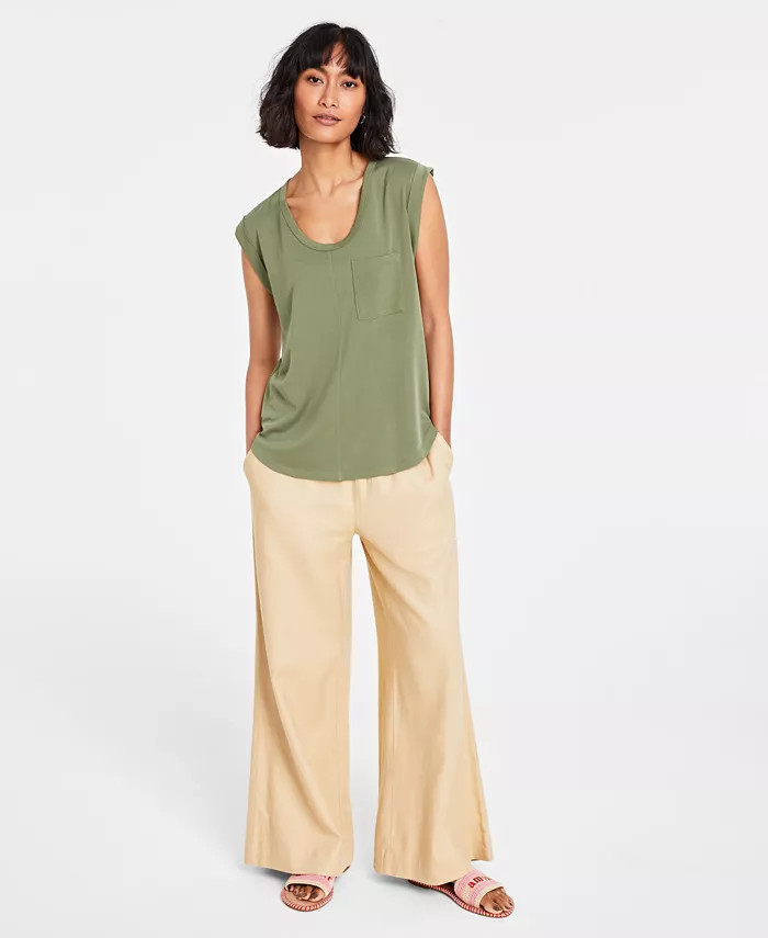Women's Scoop-Neck Rolled-Sleeve T-Shirt, Created for Macy's | Macy's