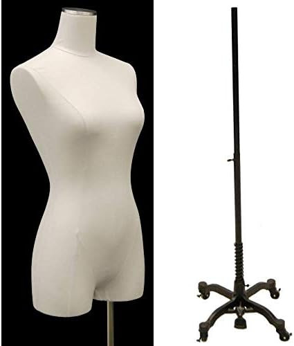 Adult Female White Linen Pinnable Dress Form Mannequin 3/4 Torso with Thighs and Rolling Cast-Iron B | Amazon (US)