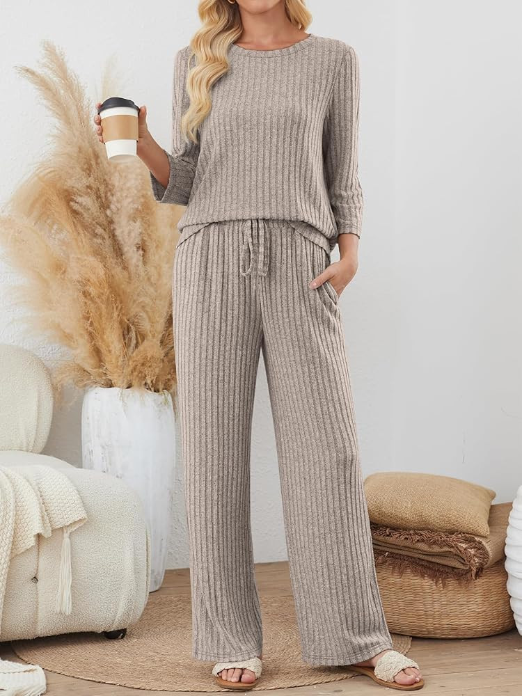 LILLUSORY Womens 2 Piece Lounge Sets Pajamas Matching Outfits 2026 3/4 Sleeve Fall Clothes Vacati... | Amazon (US)