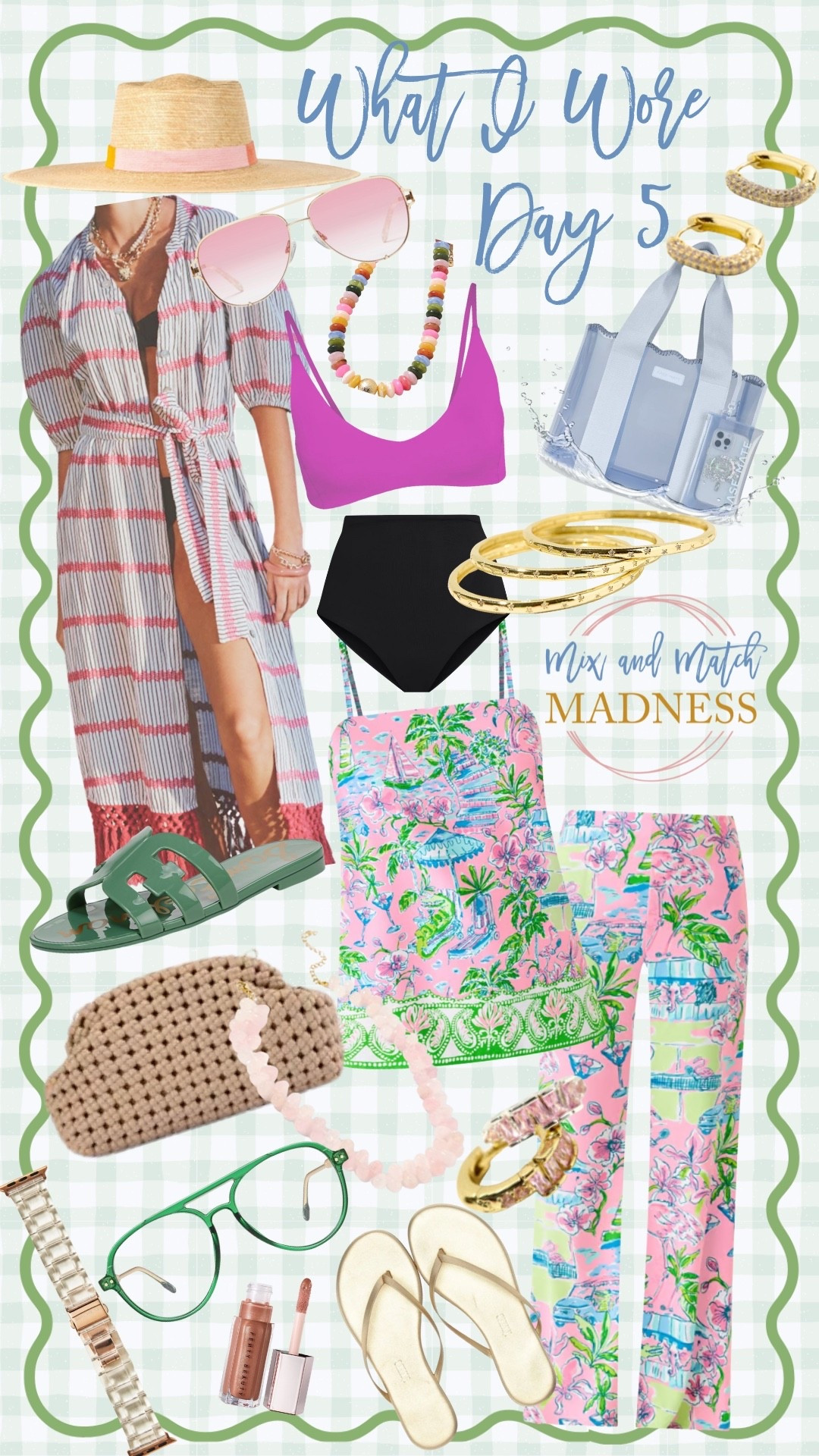 So much cuteness going on here!! Mixing  and matching brings me so much joy! 

Bikini Top - small
Bikini Bottom - medium
Hat - M/L
Green Sandals- 8
Lilly Top - 2 
Lilly Pants - 4 (hemmed big time)
Metallic Sandals - 8 

#LTKSeasonal #LTKTravel #LTKOver40