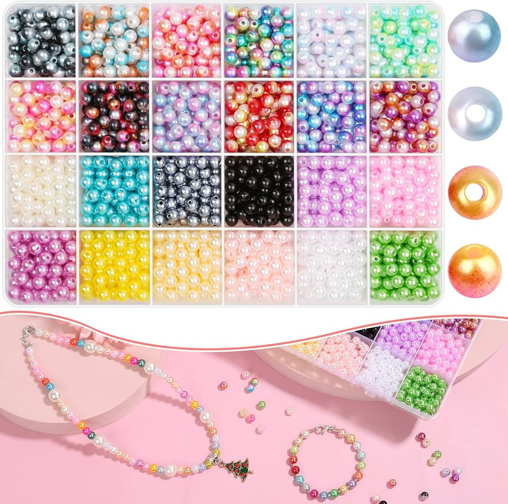1680 Pcs 6mm Pearl Beads for Jewelry Making, 24 Colors ABS Vibrant Faux Pearl Beads with Holes fo... | Amazon (CA)