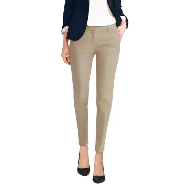 Hybrid & Company Womens Premium Stretch All Day Comfort Flat Front Trousers Pants, PW31201T-KHAKI... | Walmart (US)