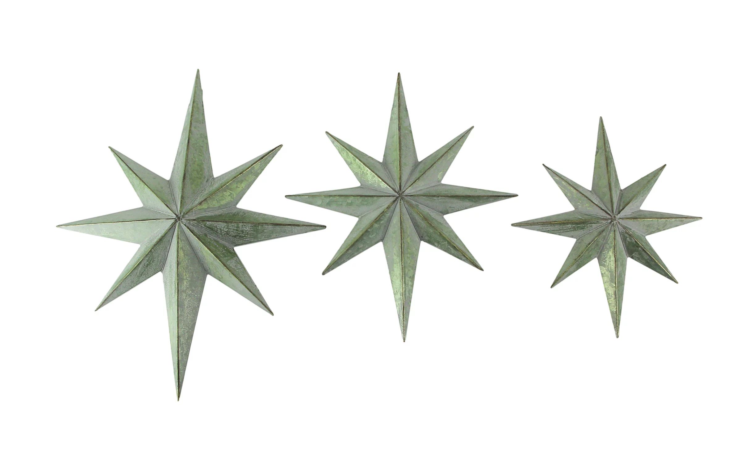 Zeckos Set of 3 Mid-Century Galvanized Zinc Finish 8 Pointed Compass Star Wall Hangings - Walmart... | Walmart (US)