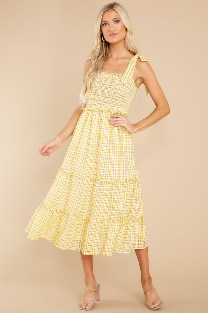 Enchanted Beauty Yellow Gingham Midi Dress | Red Dress 
