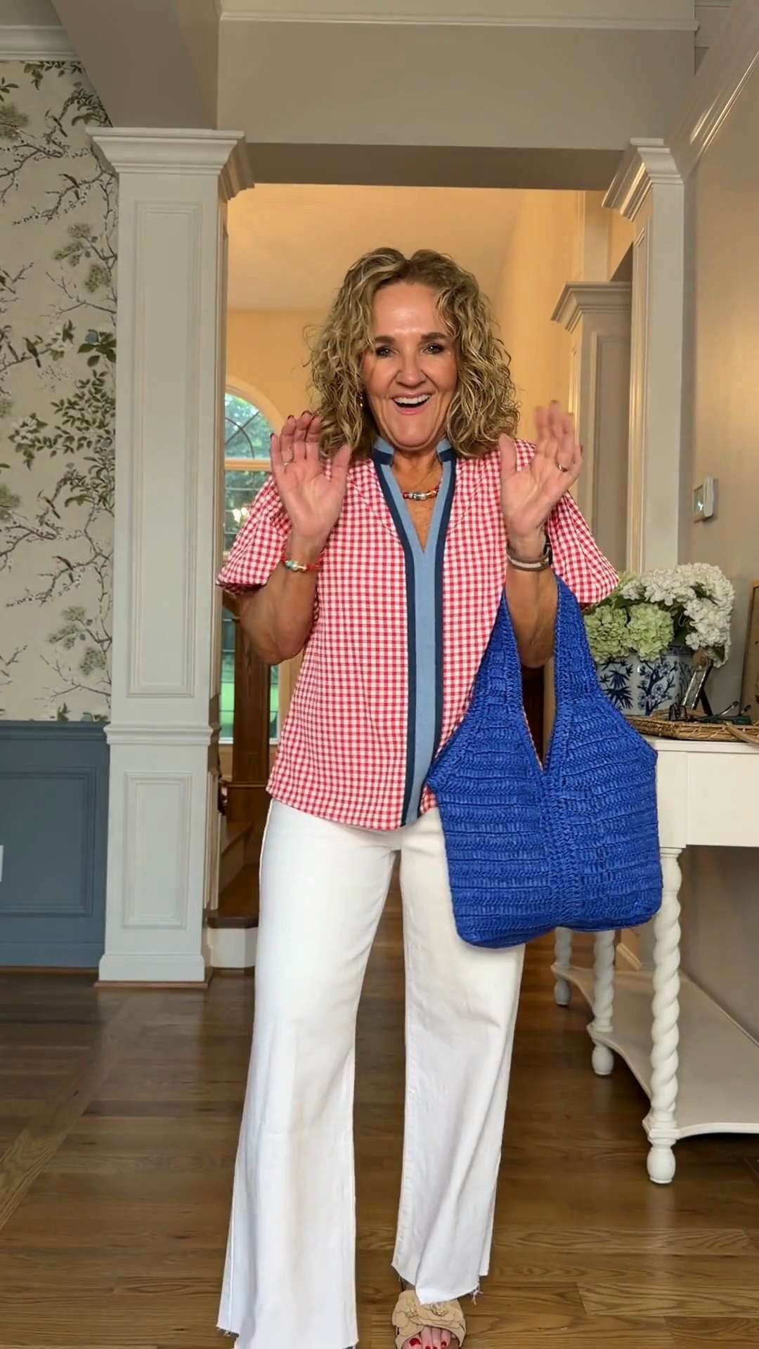 This gingham top with denim trim is a fresh take on a summer classic. Lightweight with a flattering split neckline and soft sleeves, it’s the perfect match for crisp white wide leg jeans and a fun statement bag. Wearing a medium in the top and size 29 in the jeans.

💡 LTK MADE EASY

❤️ Heart = Support my posts
🔖 Save = Get sale & restock alerts
📋 Lists = Keep favorites organized
📲 Share = Send to yourself for later
💬 Comment = Ask me anything 

 #LTKootd #LTKSeasonal #LTKOver40