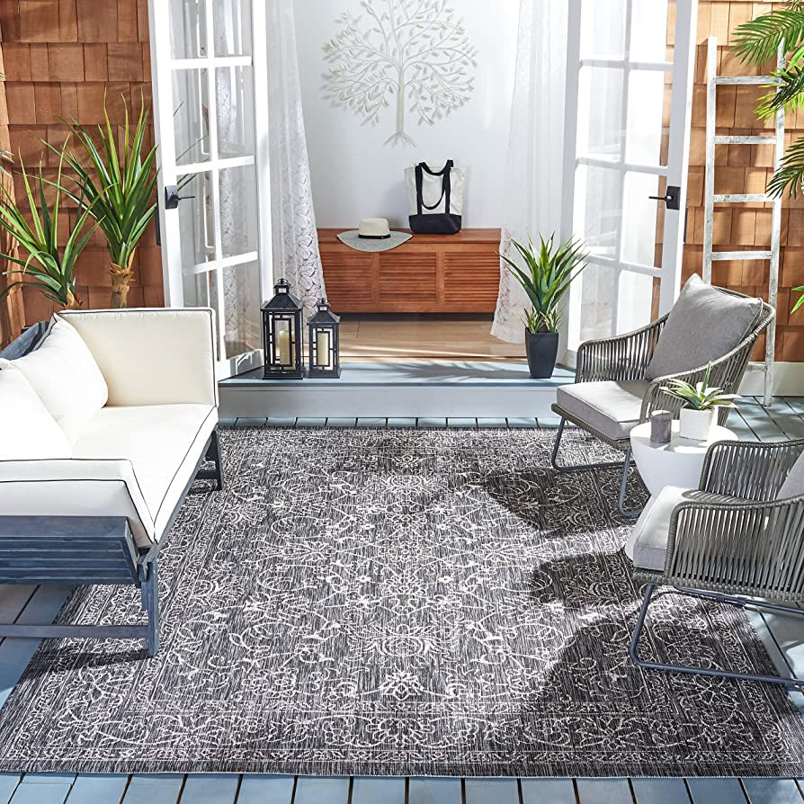 SAFAVIEH Courtyard Collection 8' x 10' Black/Ivory CY8680 Indoor-Outdoor Waterproof Easy-Cleaning... | Amazon (US)