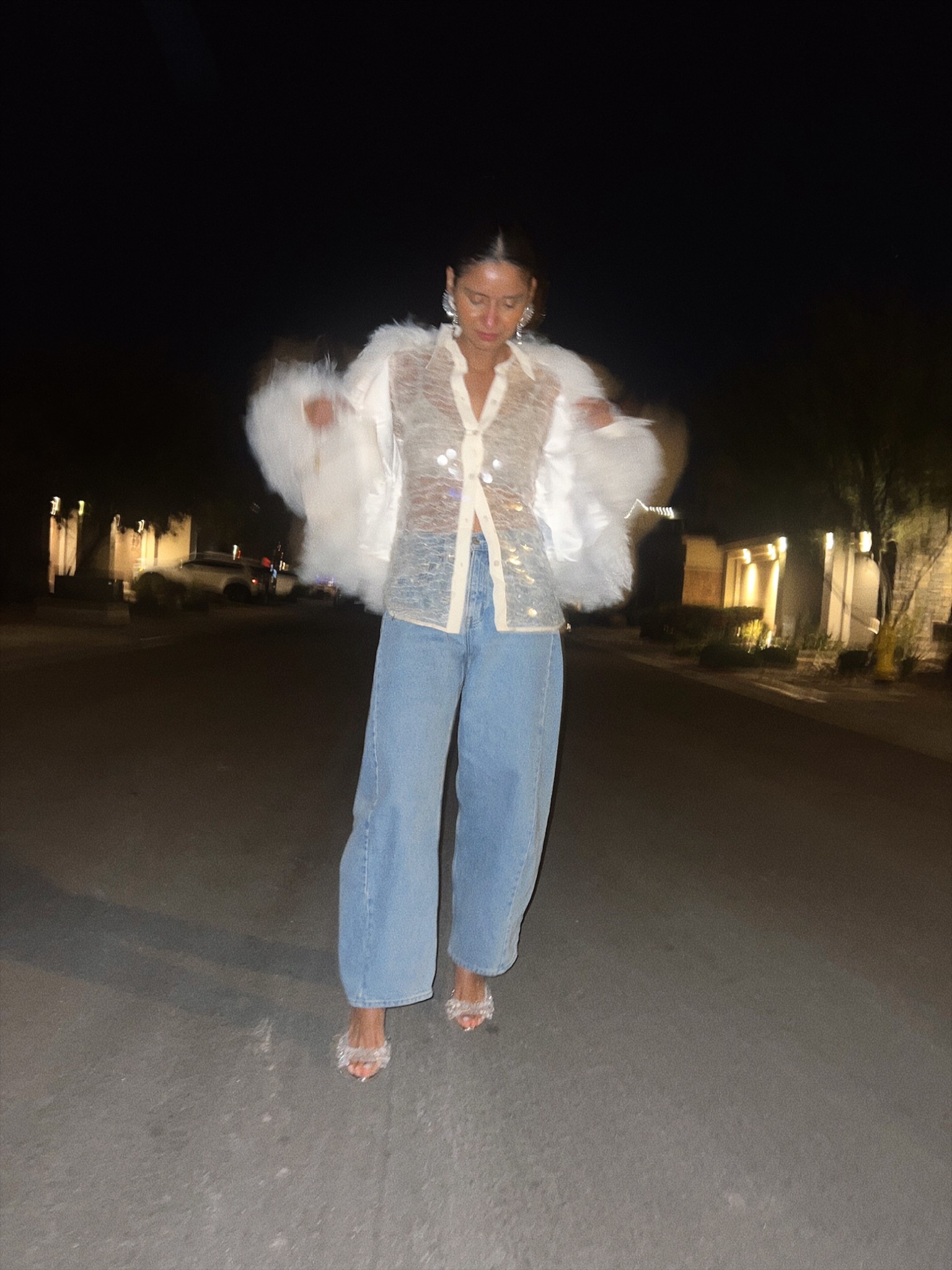 My Christmas party look! I love this white teddy coat from Abercrombie. Wearing xs pants barrel 25 
Shoes are amazing run tts! 