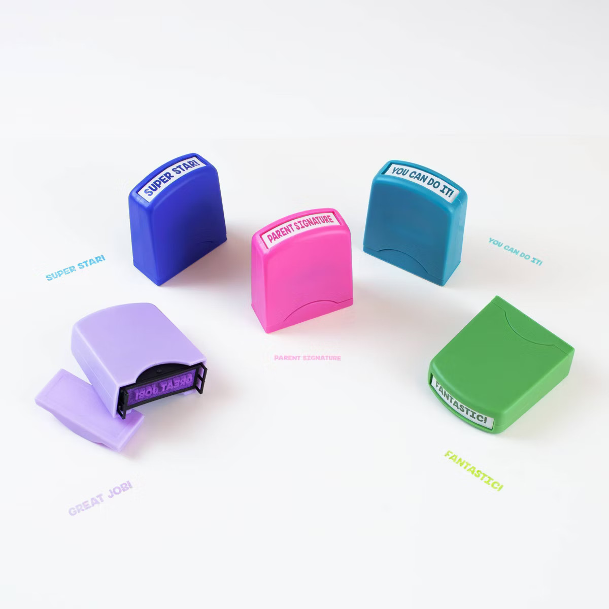 5pc Messages Plastic Self Inking Stamps - Bullseye's Playground™ | Target