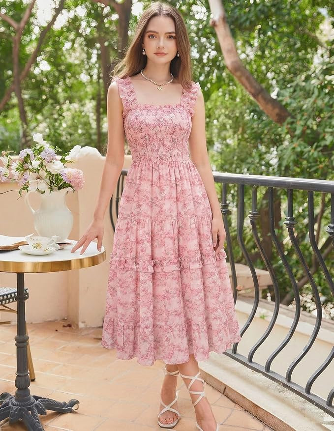 Scarlet Darkness Floral Dress for Women 2026 Flowy Sundress Smocked Cottagecore Dresses Yellow Bl... | Amazon (US)