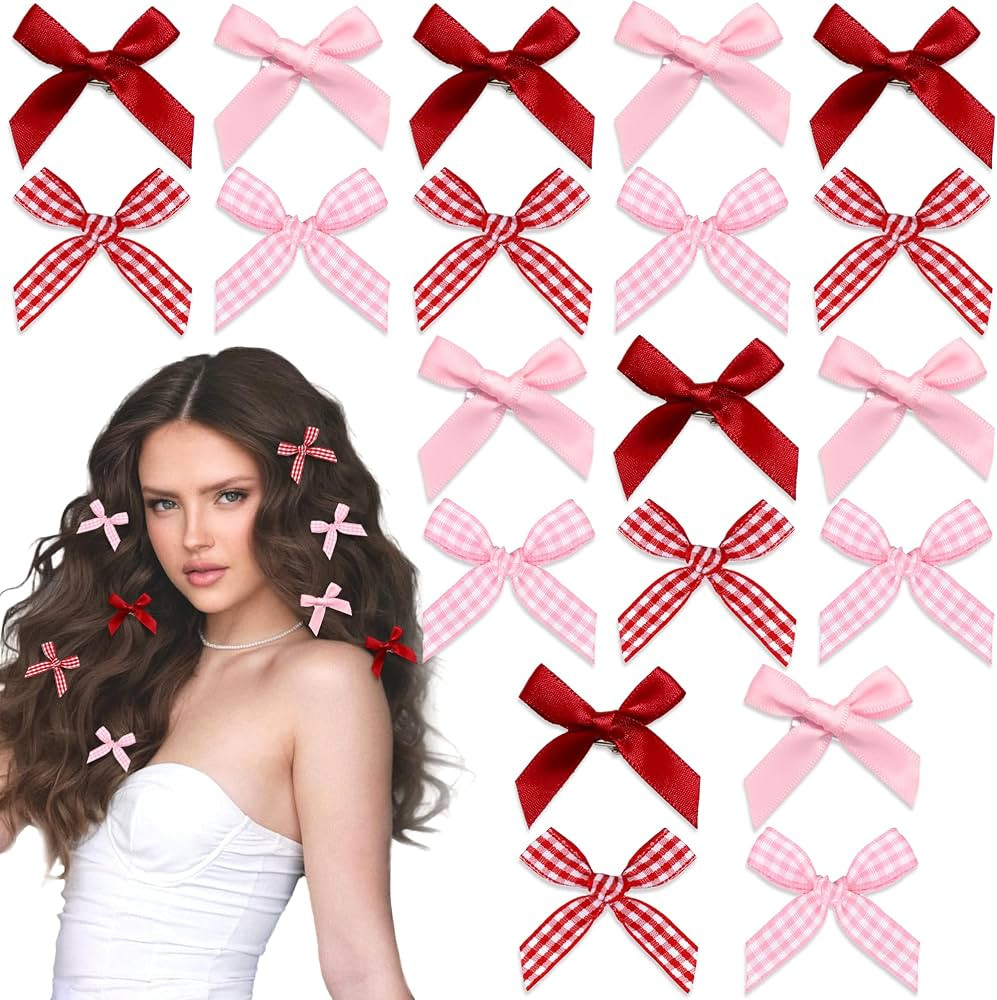 Arocooy Red Bows for Hair 20PCS Mini Pink Bows Satin Gingham Hair Clips Cute Plaid Bowknot Hair C... | Amazon (US)