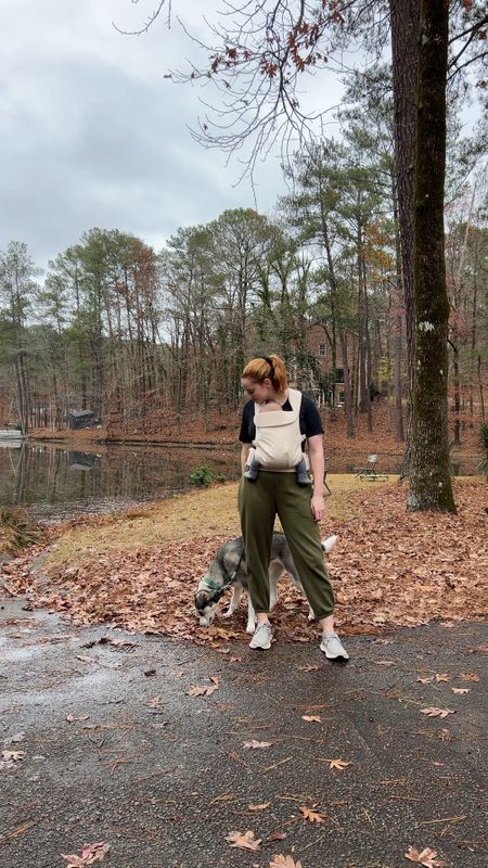 Dog walking outfit of the day. High quality baby carrier from a small women owned business, the perfect joggers from Amazon and one of my go-to black bodysuits from Everlane

#LTKVideo #LTKfamily #LTKstyletip