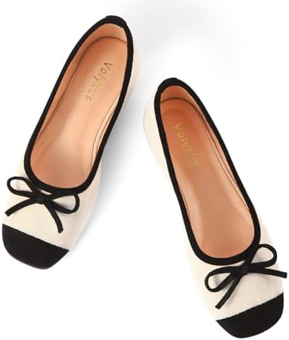 Women's Ballet Flats Cap Toe Bow Flats Two Tone Slip On Flats Comfort Square Toe Dressy Flat Shoe... | Amazon (US)