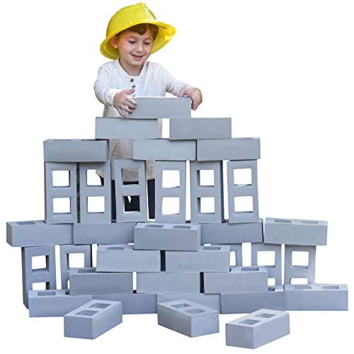 Playlearn Foam Building Blocks for Kids - 20 Pack - Jumbo Size (Not Life Size) Extra-Thick Cinder Bl | Amazon (US)