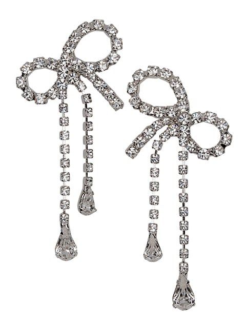 Mirabelle Silvertone & Crystal Bow Drop Earrings | Saks Fifth Avenue